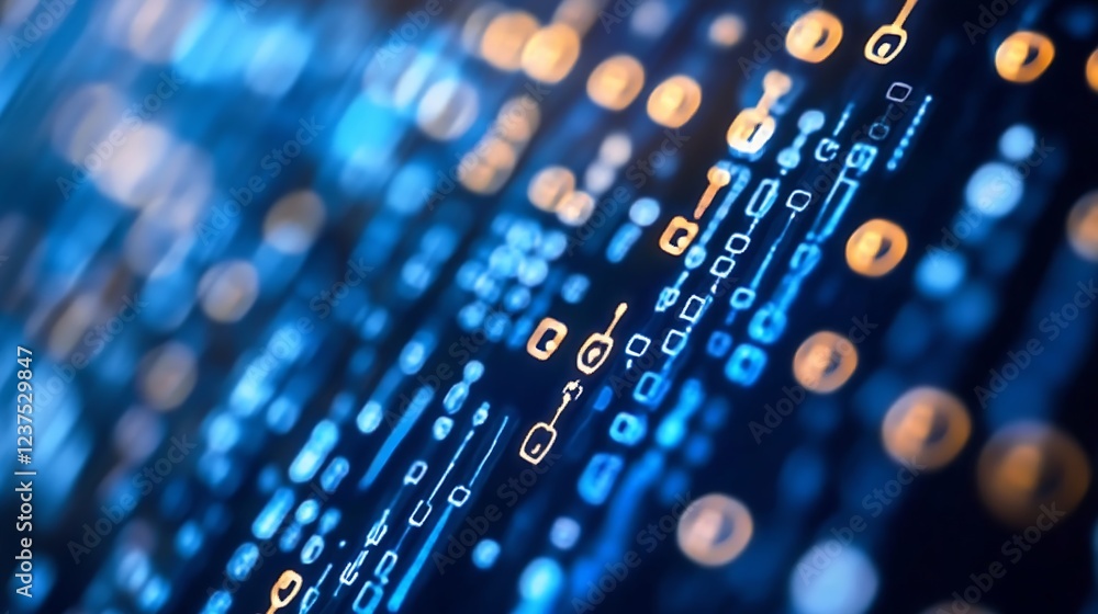 Aufkleber Abstract digital technology network background with glowing binary code lines : Generative AI