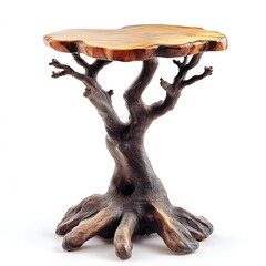 Naklejka premium Unique tree-shaped side table, rustic design, indoor setting, home decor