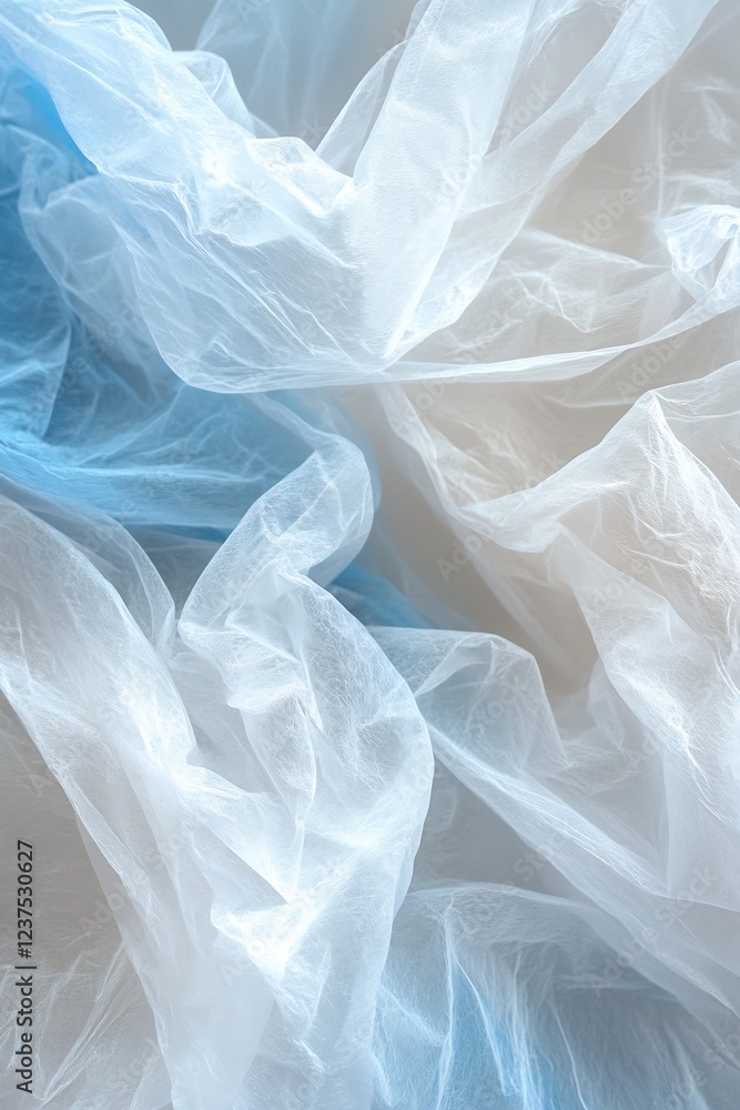 Aufkleber White and Blue Translucent Fabric Texture with Soft Flowing Patterns : Generative AI
