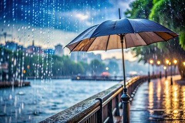 Fototapeta premium A Tranquil Scene of Rainfall Observed Under an Umbrella
