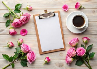 Clipboard with Paper and Coffee Summer Mockup