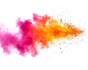 Pink orange powder explosion burst, isolated white background, design element