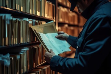 Law enforcement reviewing case files for criminal investigations a private investigator examining archived surveillance images Handheld shot