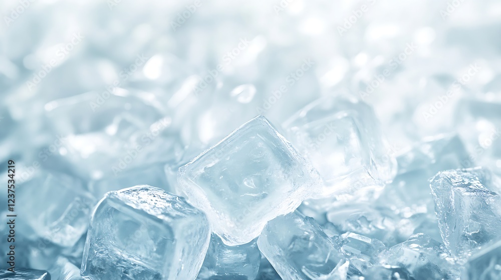Fototapete closeup of clear ice cubes with light reflections for refreshing concept : generative ai