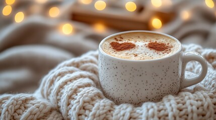 Cozy Winter Morning: A Warm Cup of Coffee on a Knit Sweater