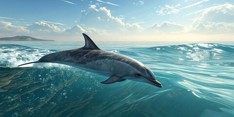 Fototapeta premium 3D Rendering of a Dolphin Swimming in the Sea for Marine Life Representation