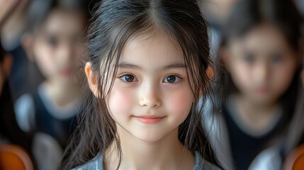 Obraz premium Girl smiles, class portrait, school, education, children's education
