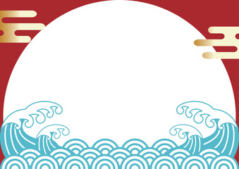 Obraz premium 海 波 青海波 日の出 正月 年賀 和風 和柄 模様 モダン 背景 フレーム イラスト素材