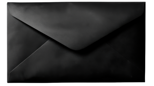 Black envelope on transparent background representing mystery and secrecy