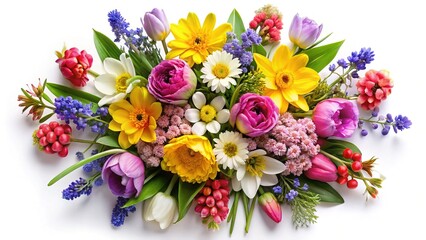 Stunning Silhouette of a Springtime Bouquet Isolated on White