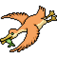 pixel art of bird eat fish