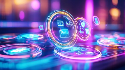 Fototapeta premium futuristic tech hud interface, neon data - neon
