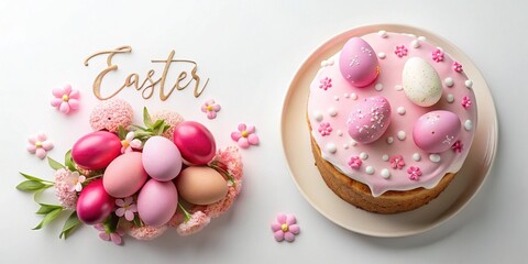 Naklejka premium Traditional Easter Cake and Pink Eggs: A Spring Celebration