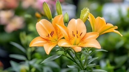 Fototapeta premium Vibrant Orange Lilies in Full Bloom Surrounded by Lush Green Leaves : Generative AI