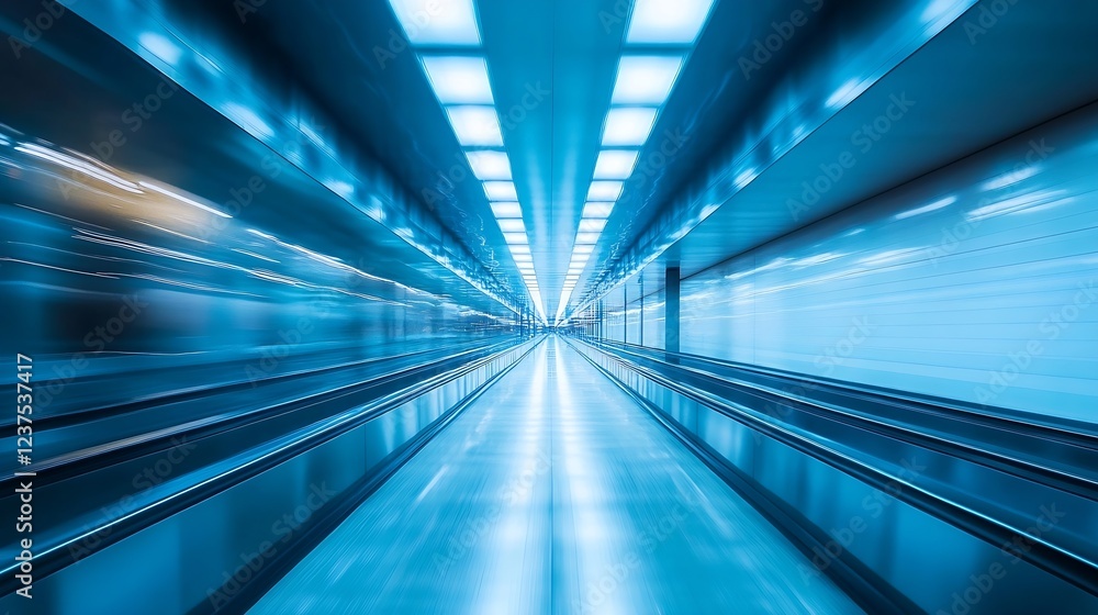 Poster futuristic blue toned high speed tunnel perspective abstract background : generative ai