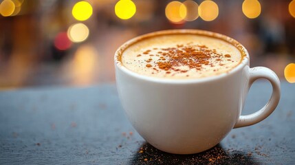 Obraz premium Warm Cappuccino Evening Delight: A Cozy Coffee Moment