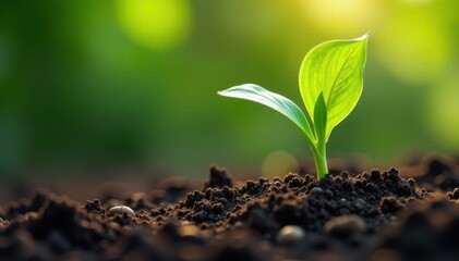 Maize corn shoot emerging from the earth with leaves unfurling , growth, agriculture
