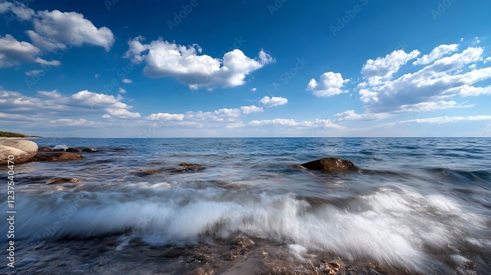 Poster dynamic ocean waves and cloudy sky capturing nature’s power and beauty : generative ai