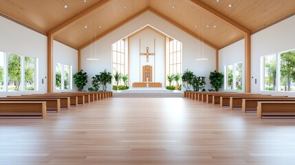 Modern church interior design, peaceful sanctuary