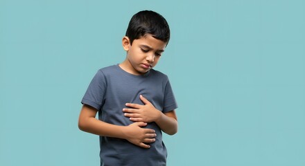 Child with Stomach Ache Holding His Belly