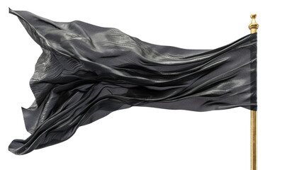 Black flag waving on transparent background with golden pole
