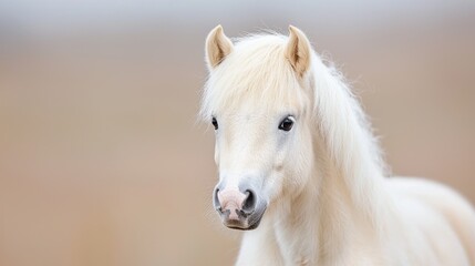 Fototapeta premium Palomino pony portrait, autumn field background, equine beauty, stock photo