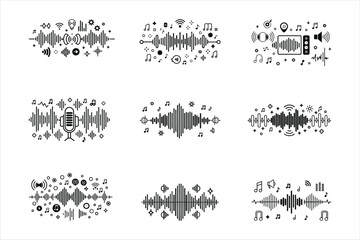  Sound Wave Oscillation & Digital Audio Equalizer Vector.