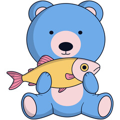 Cute Blue Bear Illustration on White Background. Vector Cartoon Character.