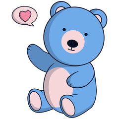 Cute Blue Bear Illustration on White Background. Vector Cartoon Character.