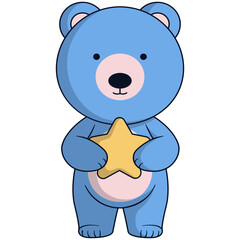 Cute Blue Bear Illustration on White Background. Vector Cartoon Character.
