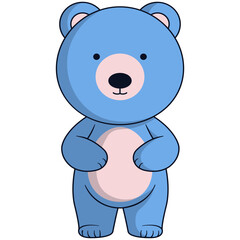 Cute Blue Bear Illustration on White Background. Vector Cartoon Character.