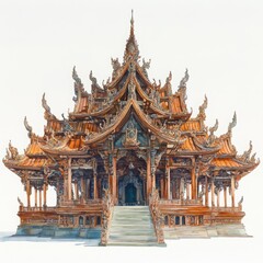Fototapeta premium Intricate Balinese Temple Architecture with Elaborate Carvings and Stunning Roof Design Surrounded by Lush Greenery in a Serene Outdoor Setting