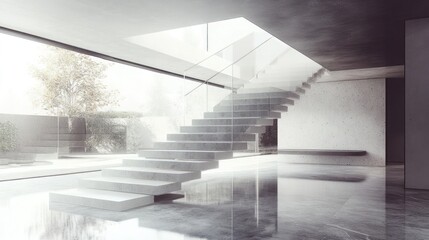 Fototapeta premium Modern Minimalist Concrete Staircase Interior Design