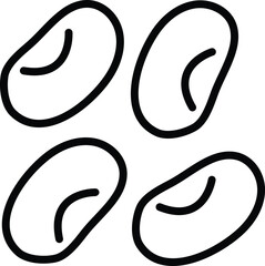 Outline of beans icon in a minimalist design, symbolizing plant-based protein, legumes, and vegetarian food themes with transparent background.