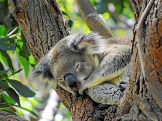 Obraz premium Sleeping Koala Bear in a Tree in the Australian Outback