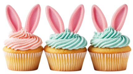 Easter bunny cupcakes making a line on transparent background