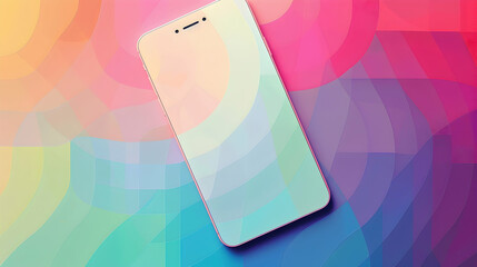 A minimalist smartphone design on a colorful abstract background.