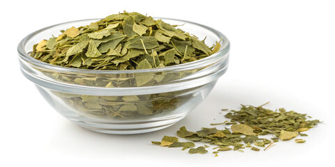 A Glass Bowl Filled with Dried Moringa Leaves Isolated for Health Benefits