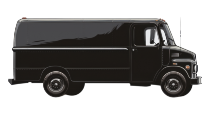 Black delivery van isolated on transparent background