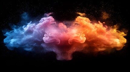Colorful smoke swirls against black background, abstract art, design element