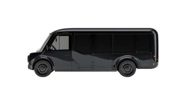 Modern black delivery van with transparent background