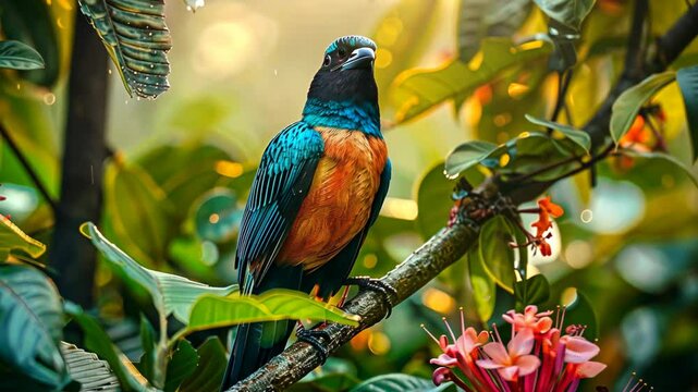 Vibrant Montezuma Oropendola in Lush Rainforest