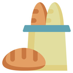 food shopping bag bread wheat flat style icon