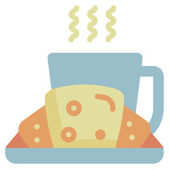 food morning bakery croissant coffee flat style icon