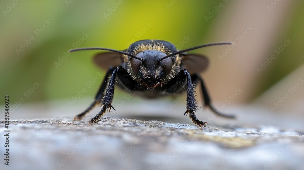 Poster Closeup of Bumblebee on Stone Surface with Soft Focus Background : Generative AI