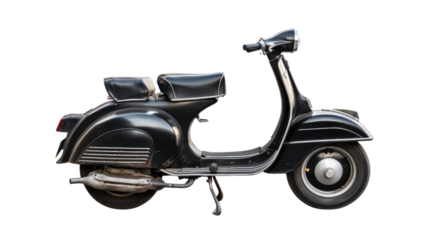 Classic black scooter isolated on transparent background