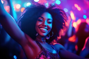 Nightlife celebration with a spirited woman at a club party featuring music and dancing for New Year s festivities