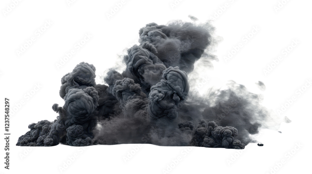 Poster realistic grey smoke exploding on transparent background