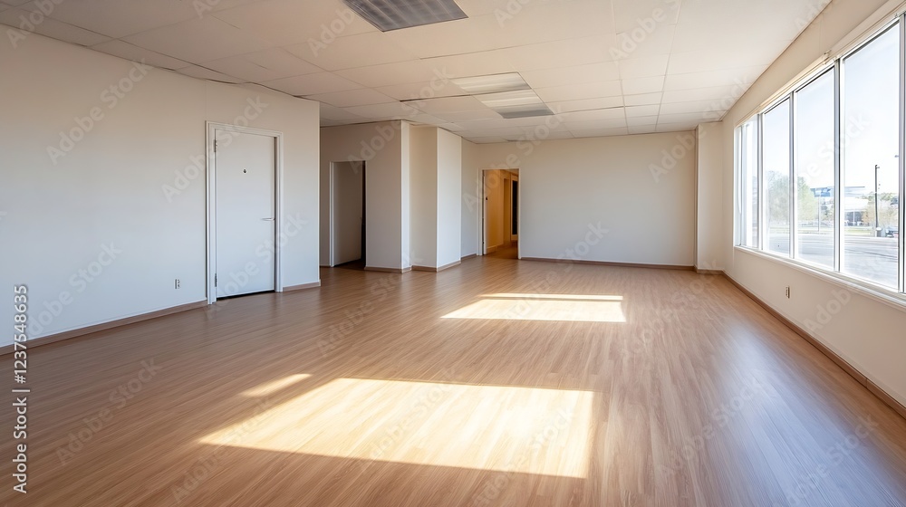Aufkleber bright and open office space with warm wooden floors and ample daylight : generative ai