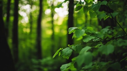 Obraz premium Lush Green Woodland with Sunlight Filtering Through Trees : Generative AI